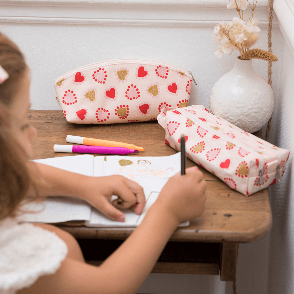 Trousse Double Compartiment Petits Coeurs