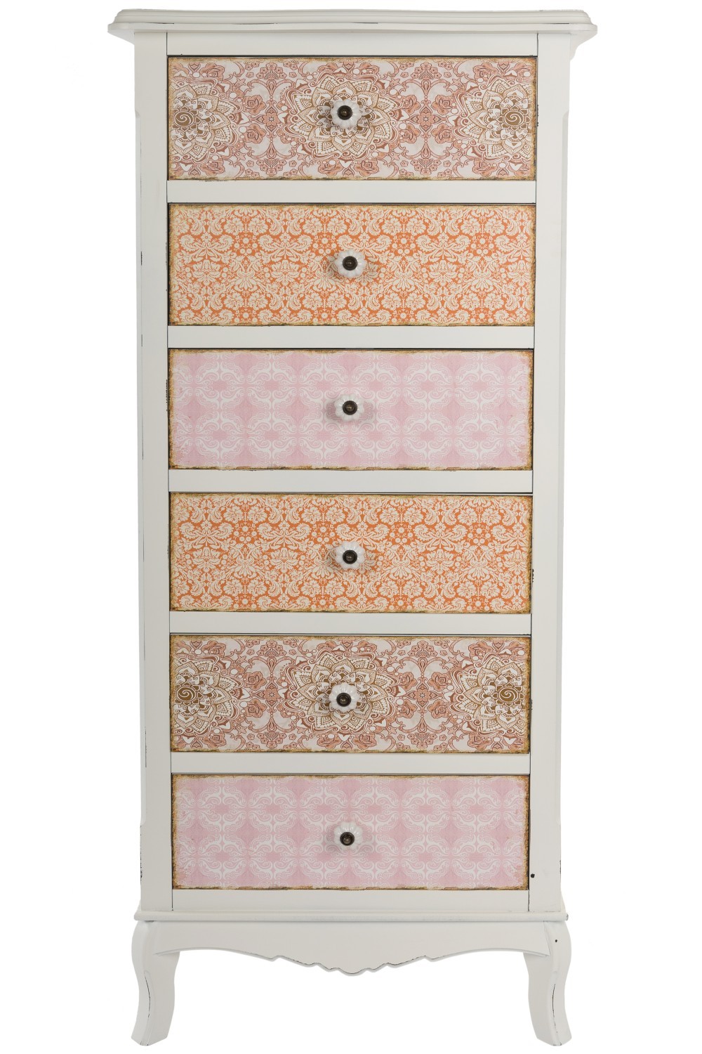 Kommode Paisley - shabby chic - weiß-bunt - mit 6 Schubladen