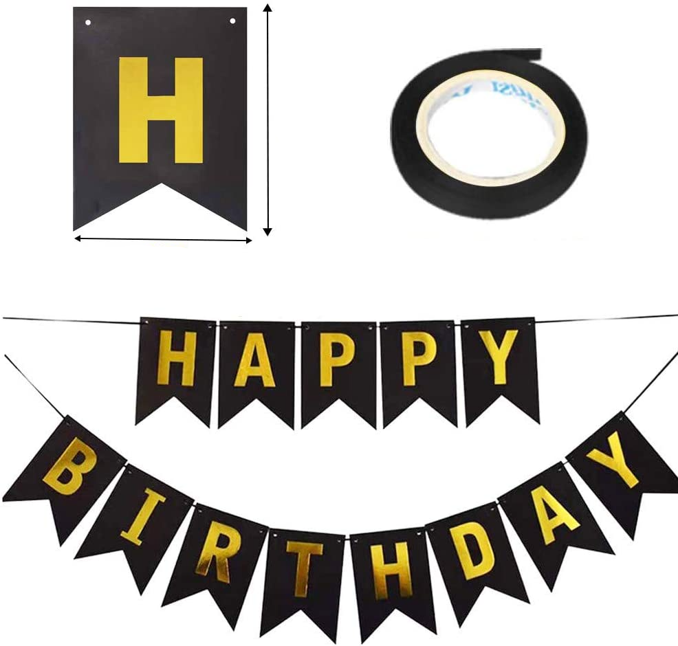 (7-tlg. Set) Happy Birthday Geburtstags Girlande Party Dekoration   Latex Ballons mit Konfetti - Schwarz / Gold