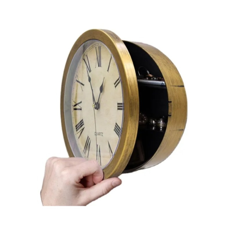 (Ø25cm) Retro Wanduhr Geheimversteck Tresor Uhr mit Geheim Fach Secret Safe (Batteriebetrieben) - Gold