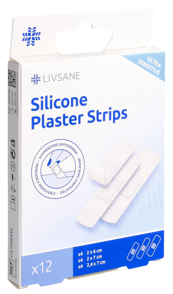 LIVSANE Silikonpflaster-Streifen ultra sensitive 12 Stk