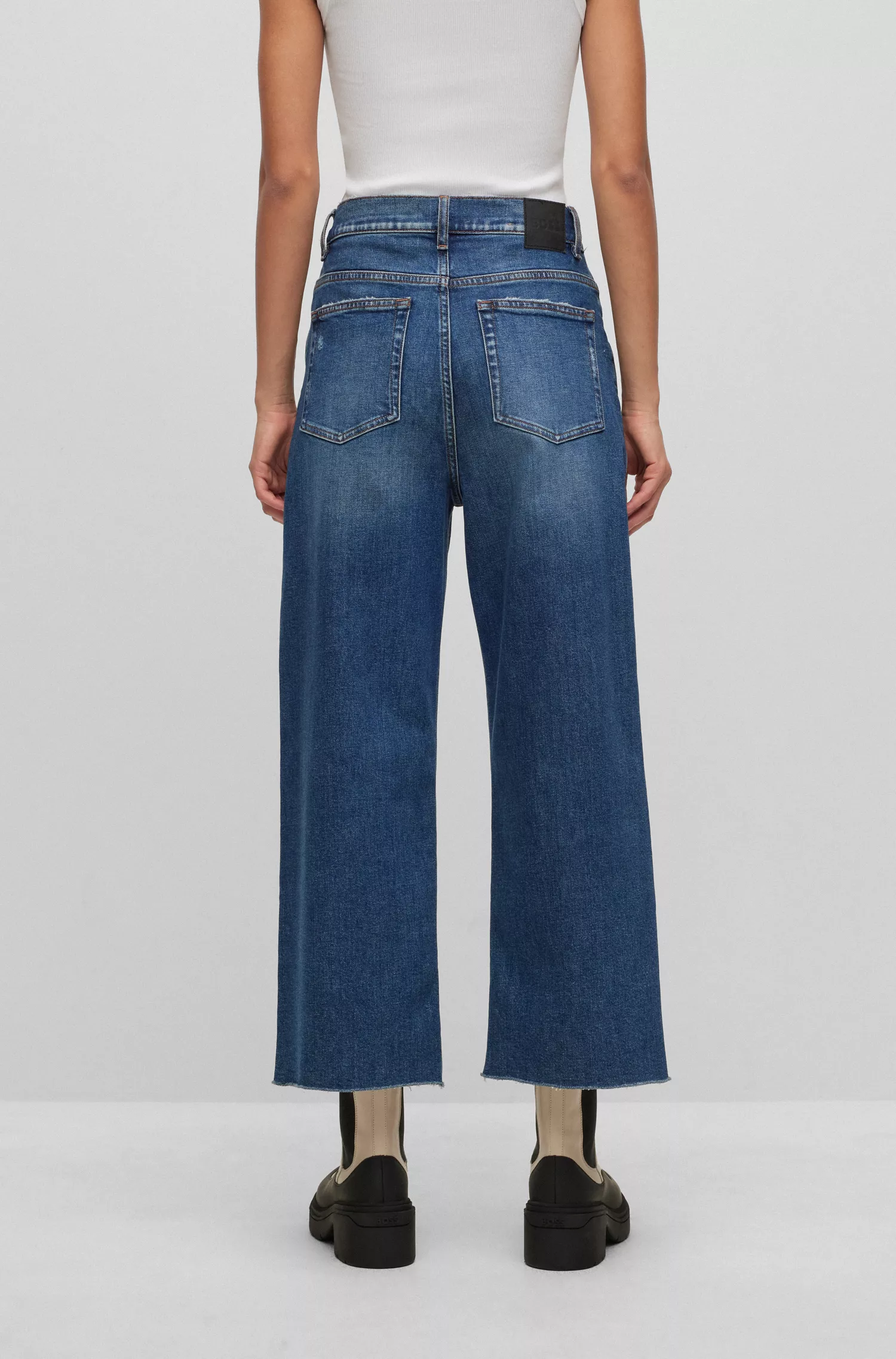 Calça jeans BOSS laranja de cintura alta em denim elástico azul