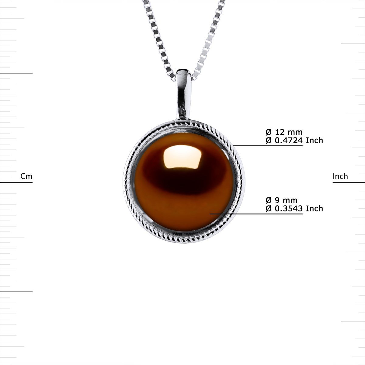 Collier AURA Perle d'Eau Douce 9-10 mm Chocolat Argent 925