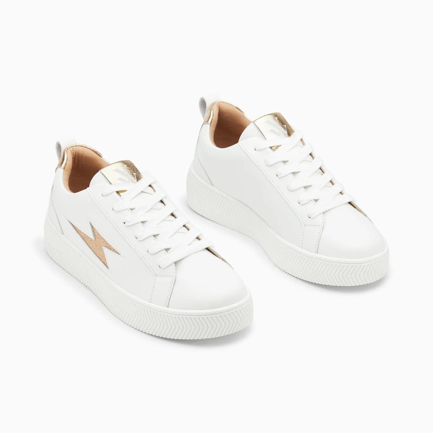 Sneakers-Baskets éclair Tania blanc et or à paillettes