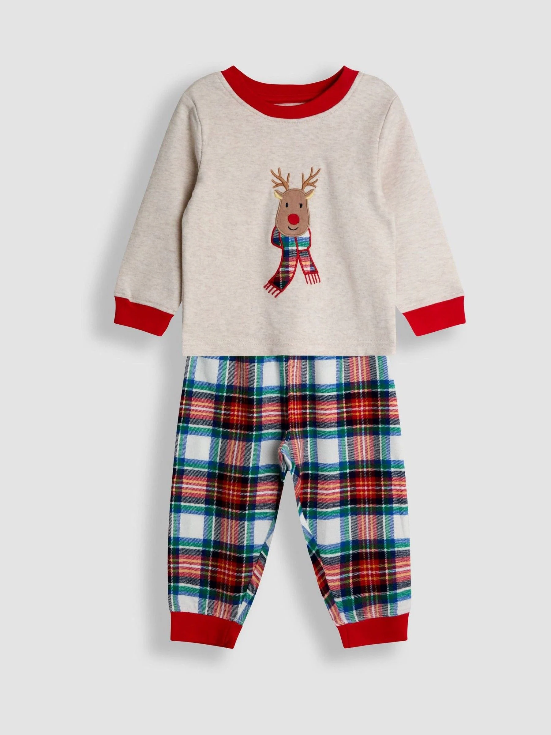 JoJo Maman Bébé - Behaaglijke jersey Kerstmis pyjama's met rendierfiguur
