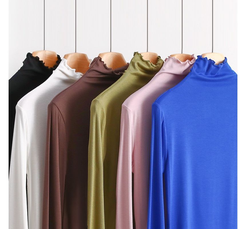 Featherbright - T-shirt met lange mouwen en hoge hals en effen sla-rand