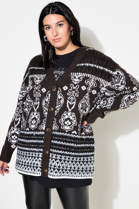 Strickjacke, oversized, Jacquard-Mustermix