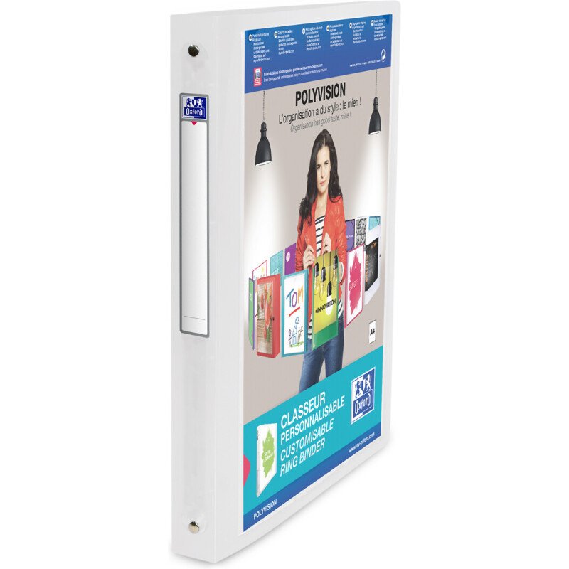 Classeur Oxford Polyvision A4 dos 30mm 4 anneaux ronds couverture polypro
