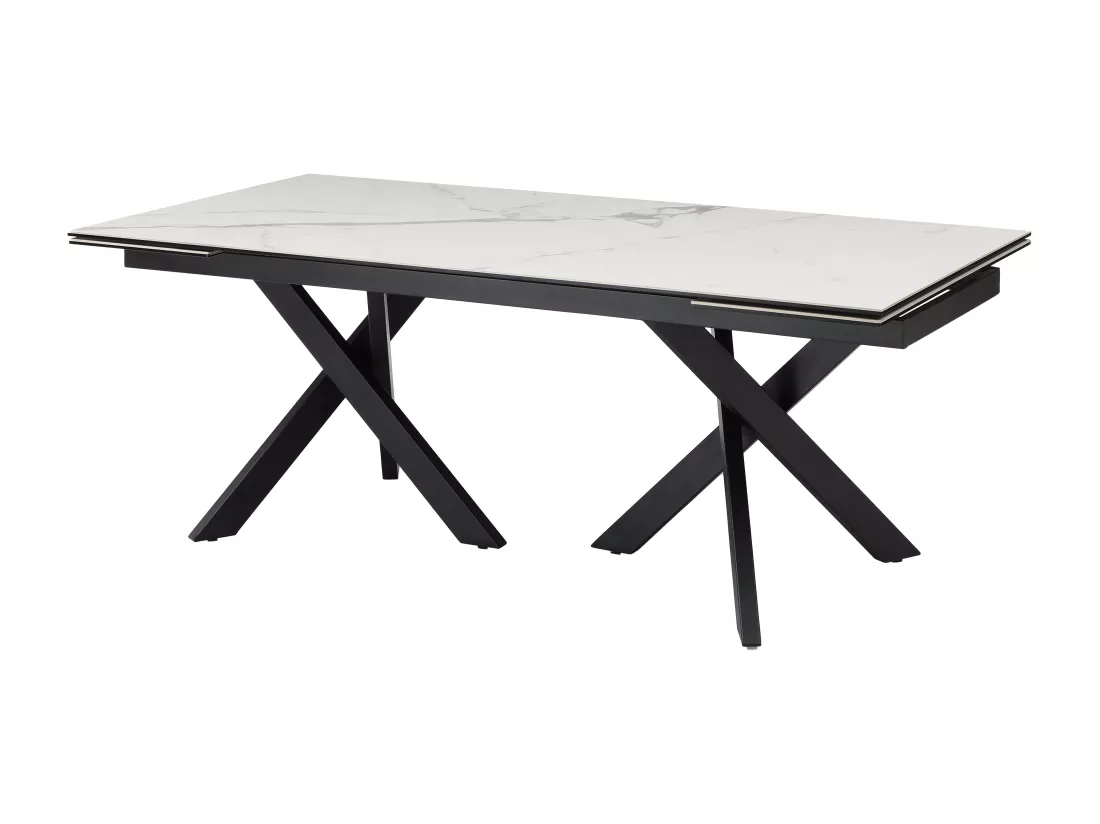 Table à manger extensible 8 à 12 personnes en verre trempé et céramique - Effet marbre blanc et noir - MARISO