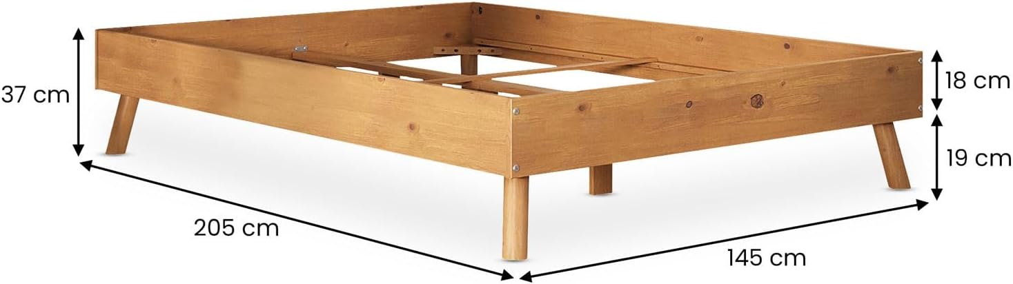 IDIMEX Futonbett Karri 140x200 aus Massivholz, Eiche Farben - Robustes Doppelbett mit konischen Beinen, Bett mit stabile Konstruktion - Mittelsteg mit Stützfüßen