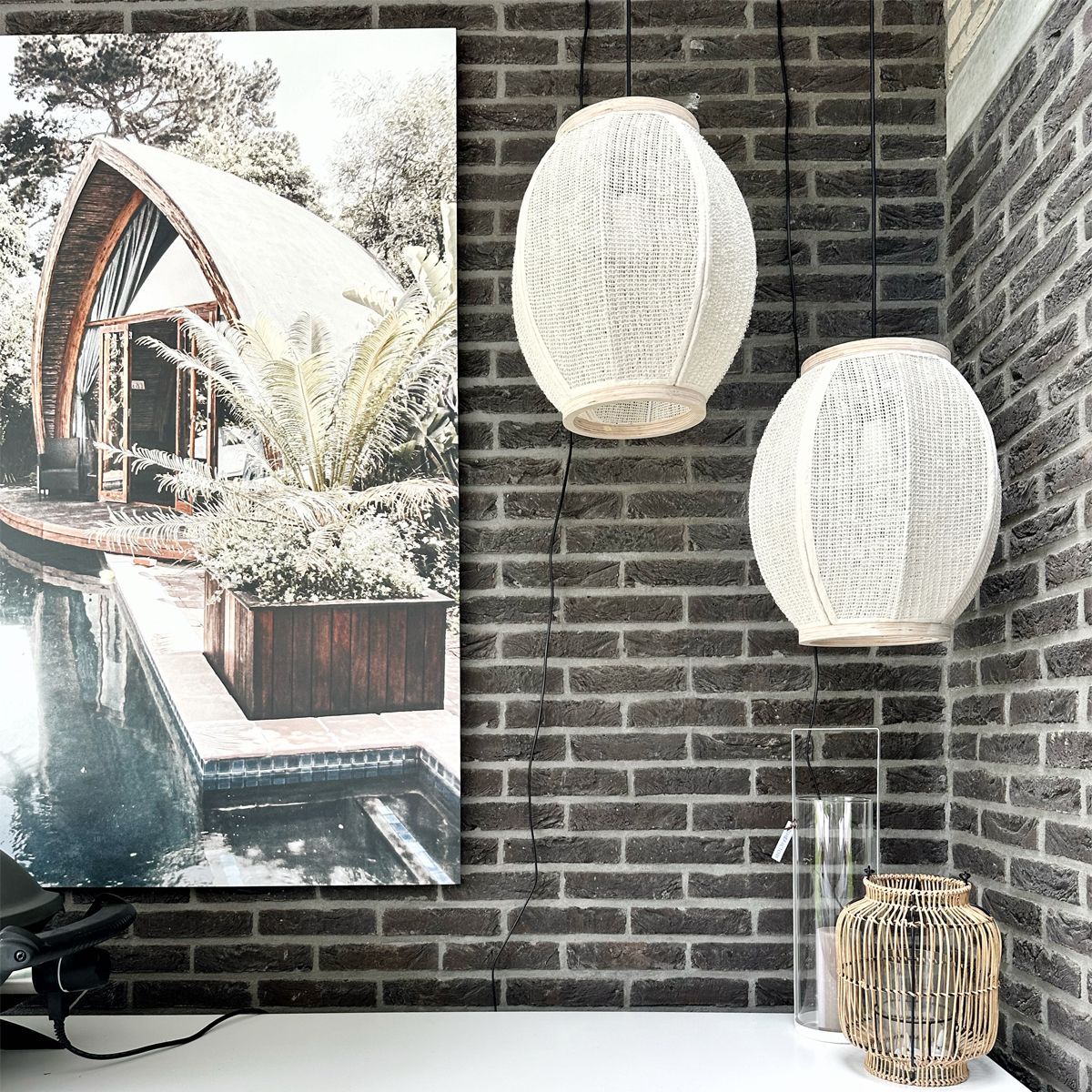Oosterse hanglamp naturel stof 35 cm - Rob