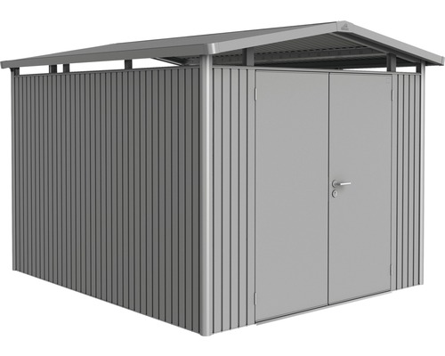 Biohort Panorama P5 tuinhuis met dubbele deur, plank en goot, 273 x 318 cm, kwartsgrijs metallic