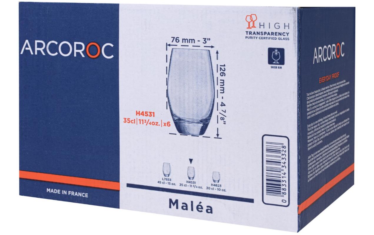 Trinkglas Malea 350 ml, 6 Stück, TransparentGetränkegläser Set mit schickem Design