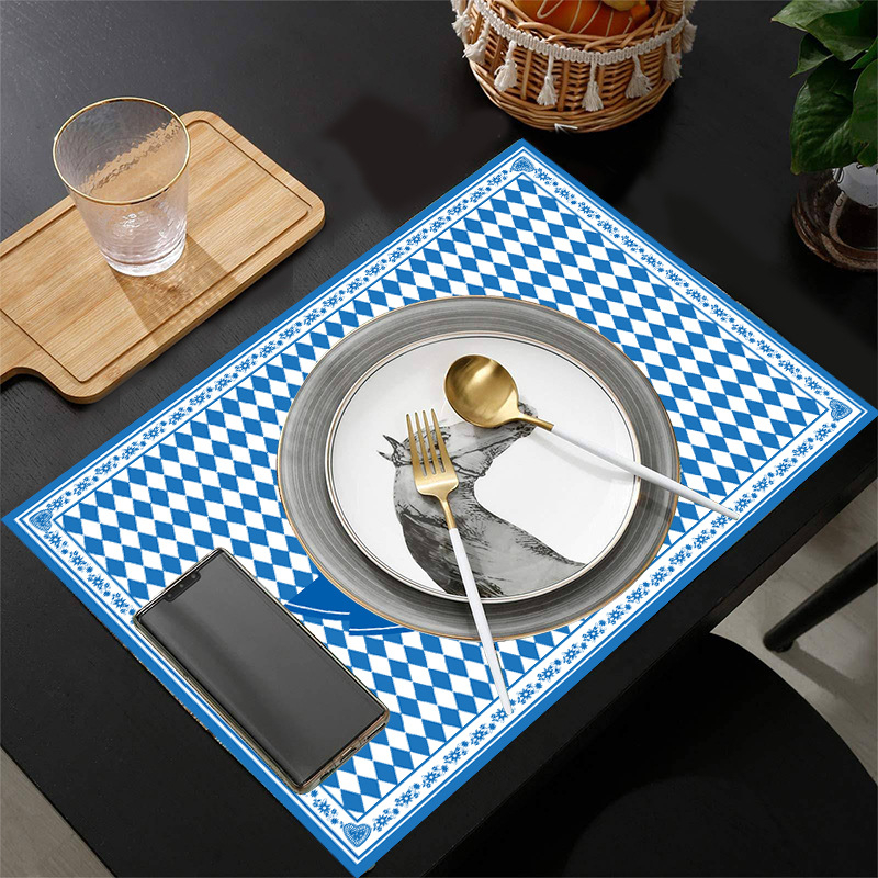 (5-tlg. Set) Oktoberfest Tischläufer   Tischsets Bayrische Teller Untersetzer Motto Party Dekoration - Blau / Weiss