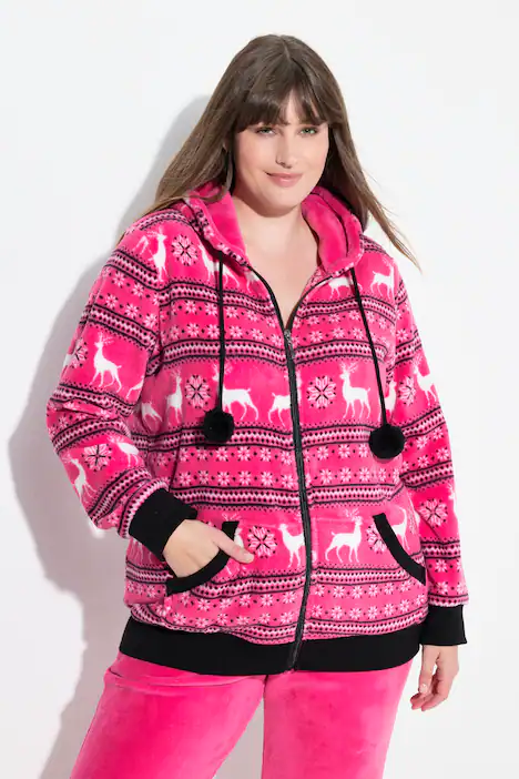 Homewear-Jacke, Plüsch, Norweger, Kapuze, pink