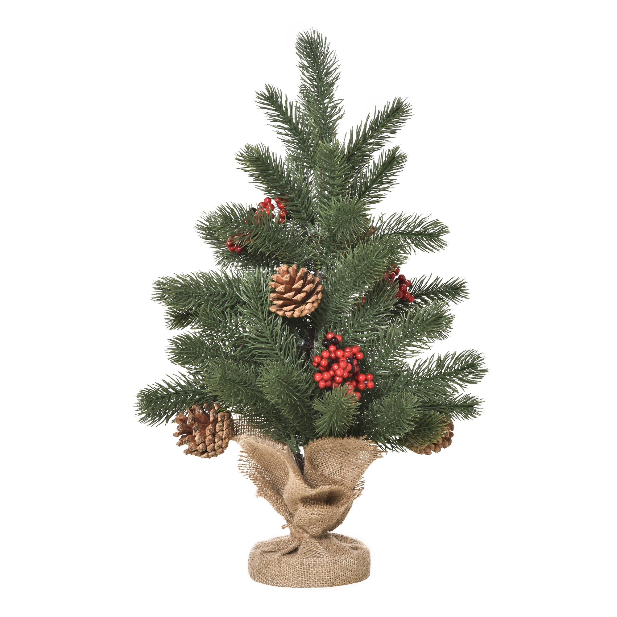 HOMCOM Künstlicher Weihnachtsbaum für den Tisch mit Sockel in Sackleine verpackt grün Ø28 x 50H cm