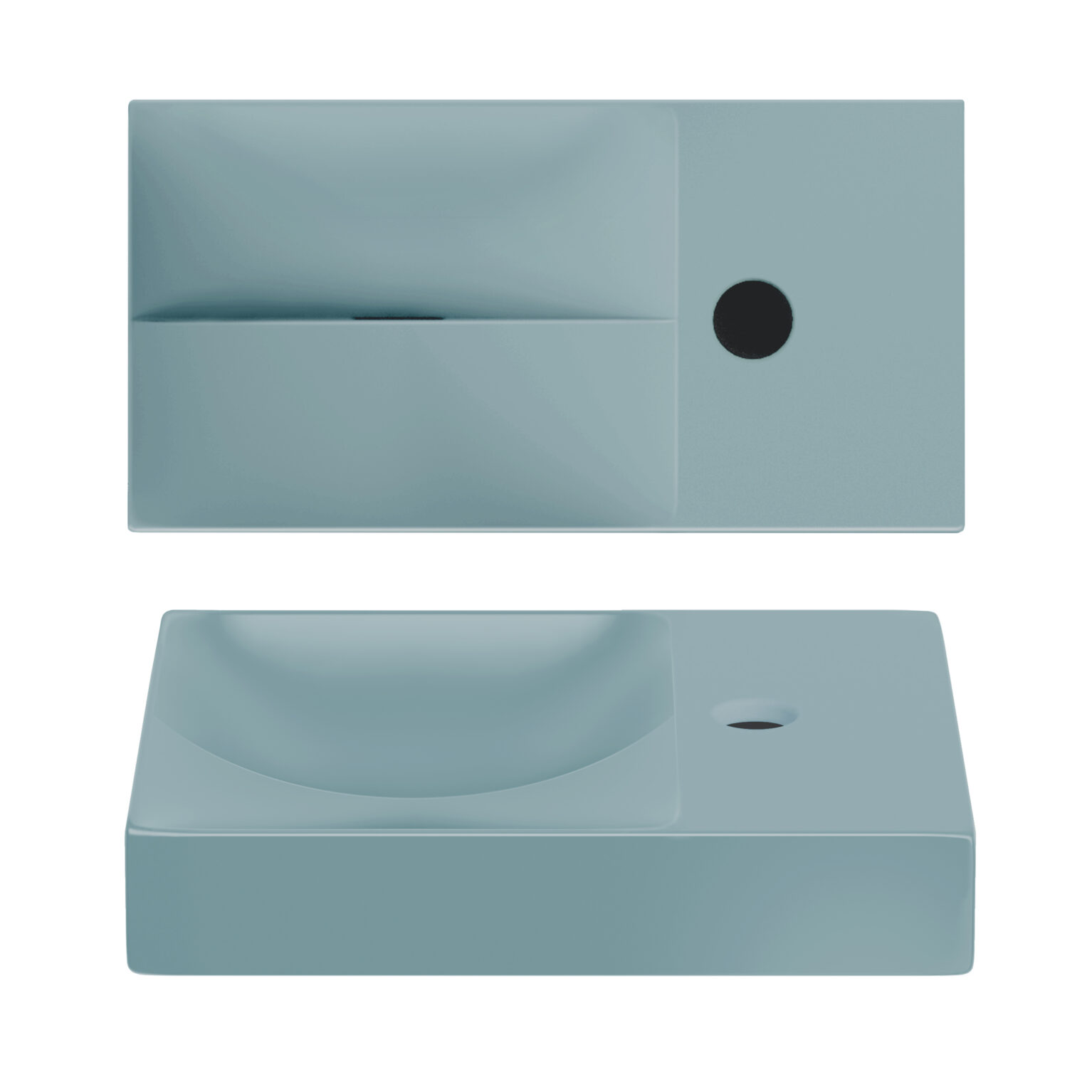 Clou Vale keramische fontein 38cm met kraangat rechts blauw mat