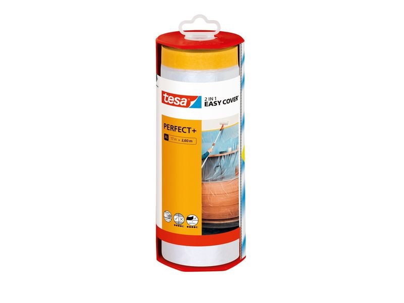 tesa Abdeckfolie Easy Cover Perfect  Refill XL, 17 x 2.6 m Malerband und Spender mit Abreissklinge für alle Renovierungsarbeiten