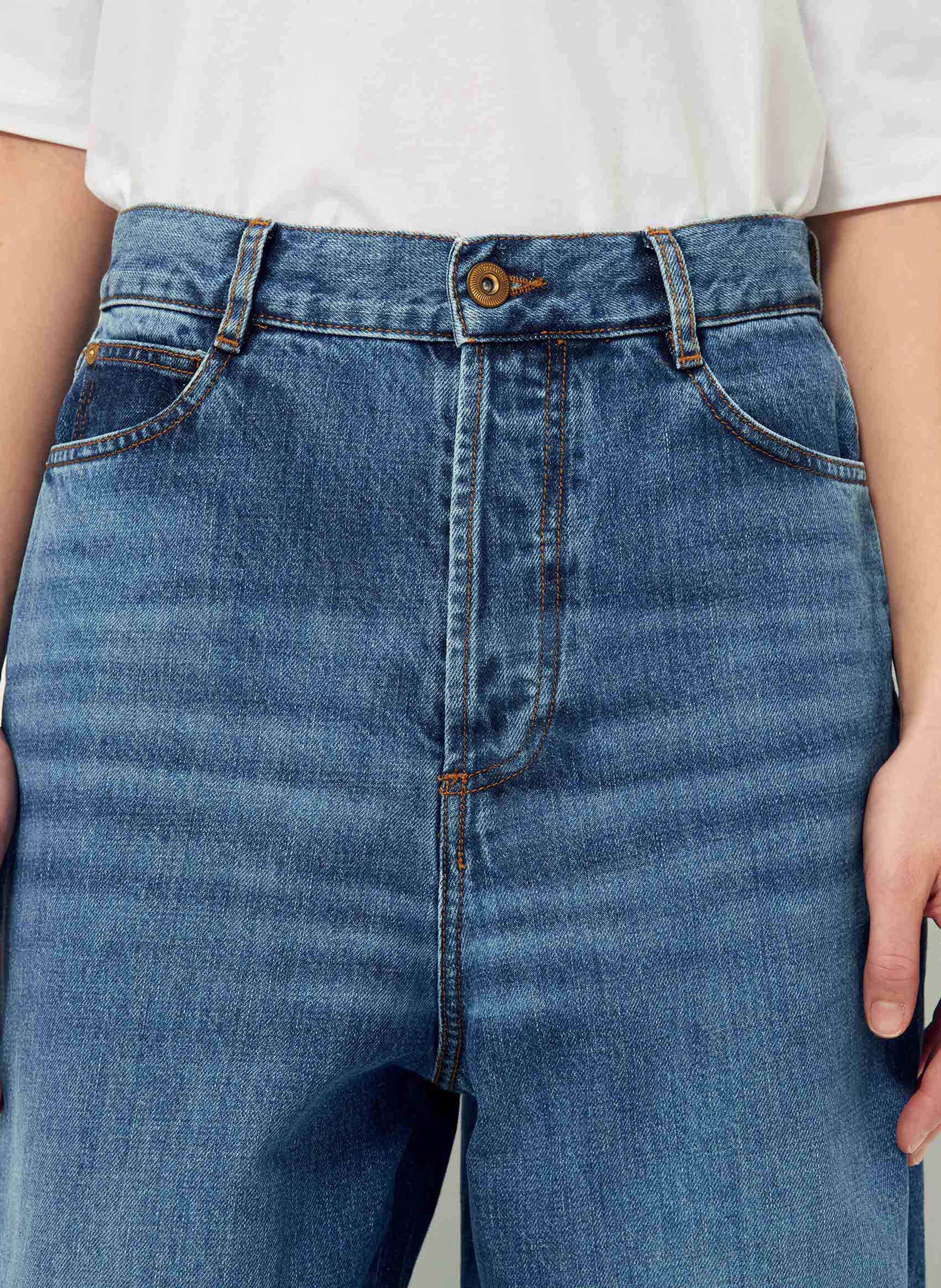 PAPERLOVE - Jean large taille haute en coton | Bleu