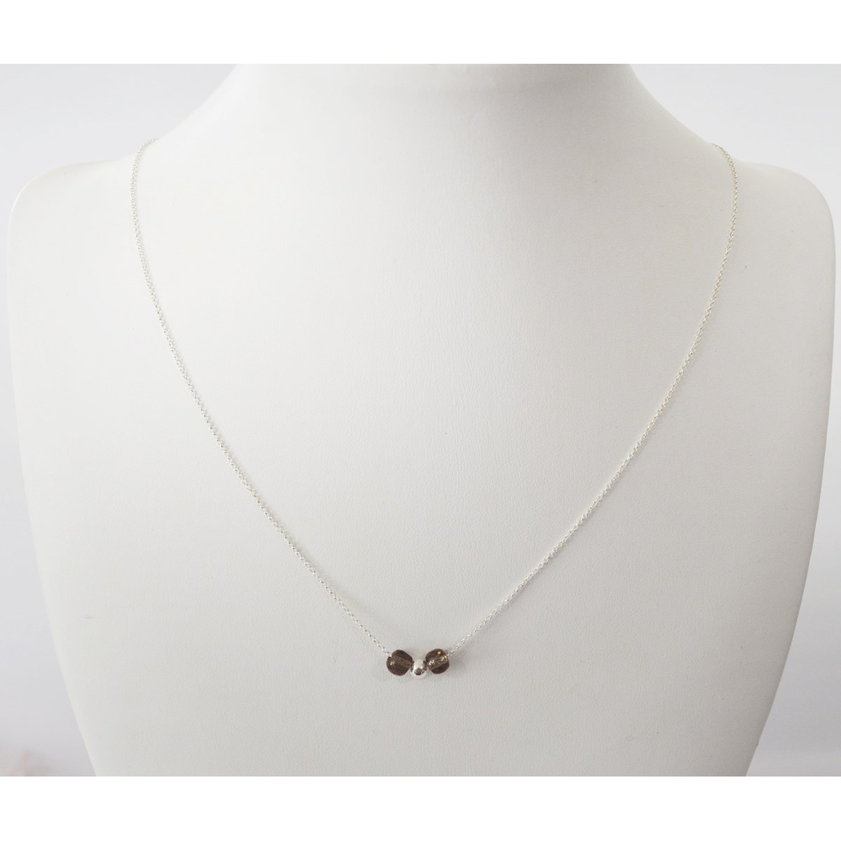 Collier  chaînette & perle  de quartz fumé en argent 925