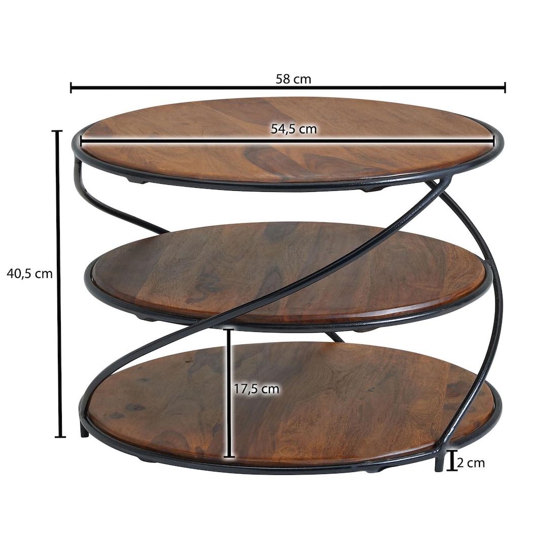 CASAVANTI Couchtisch rund 58 cm Schwarz/ Sheesham massiv