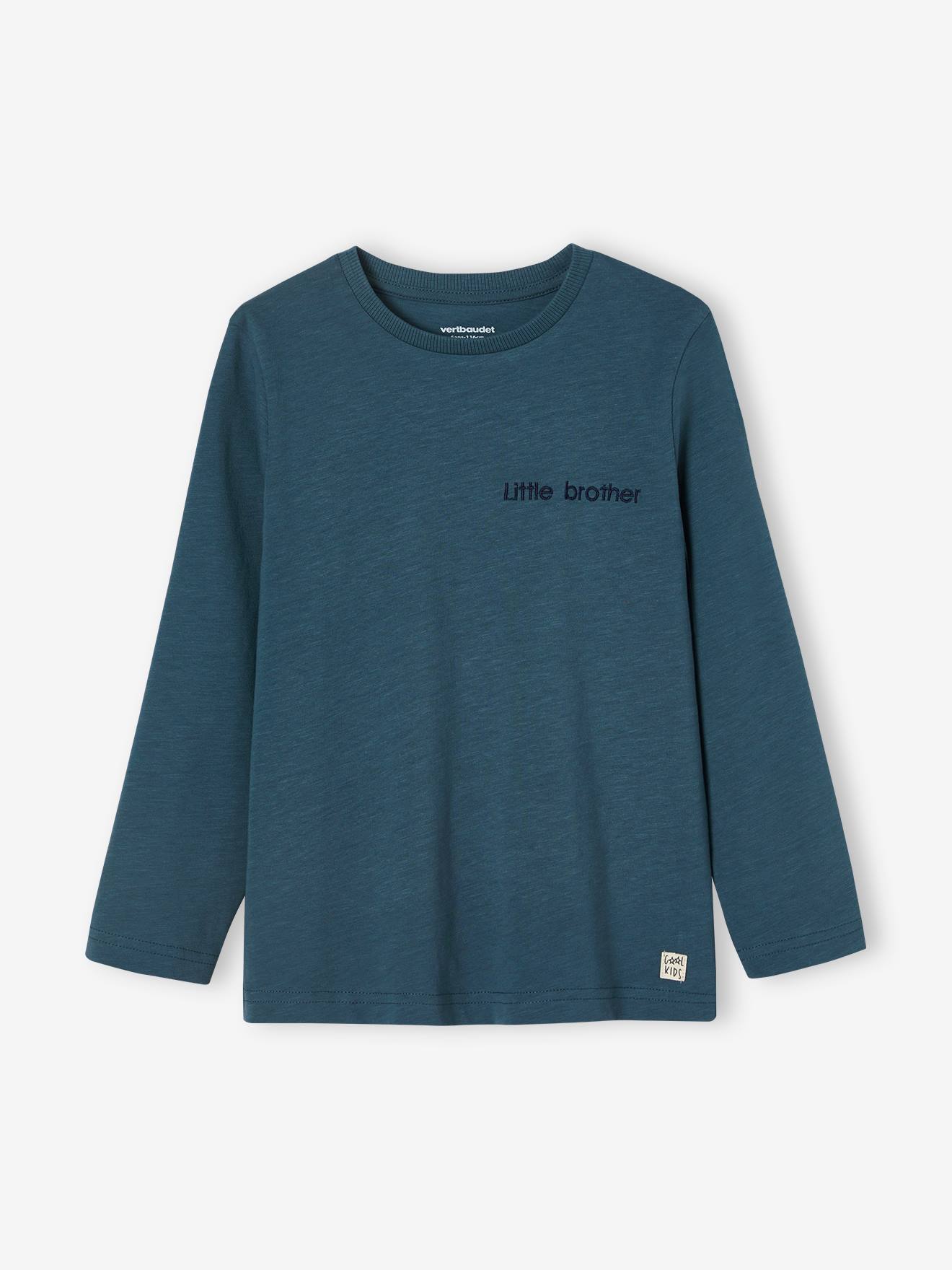 Camiseta de manga comprida personalizável para meninos, lisa, azul médio com estampas.