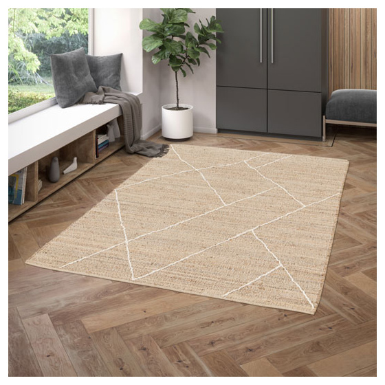Tapis à motif losanges en jute et coton - rafi - fibre naturelle - 200 x 290 cm
