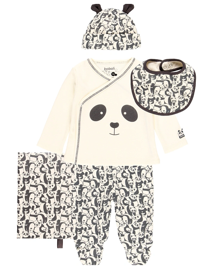 Langarmshirt TEDDY PANDA 4-teilig in offwhite