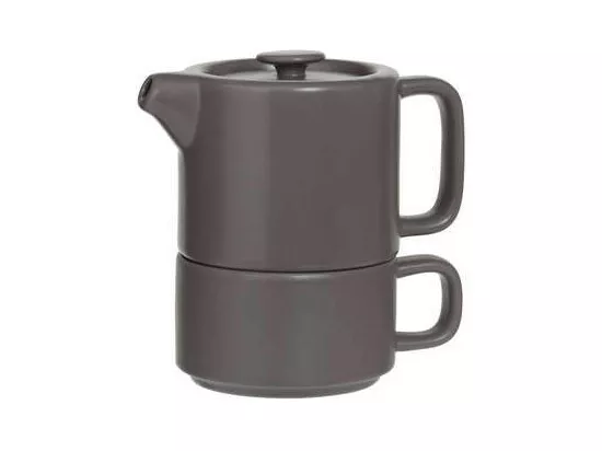 Théière + tasse en faïence et bambou - taupe - Contenance 0.4L