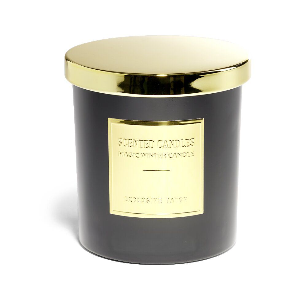 Bougie avec couvercle pot métallisé noir et doré senteur oud Ø25H