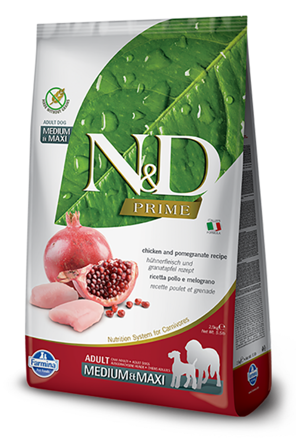 Croquettes n&d prime poulet & grenade adulte medium & maxi 2,5kg