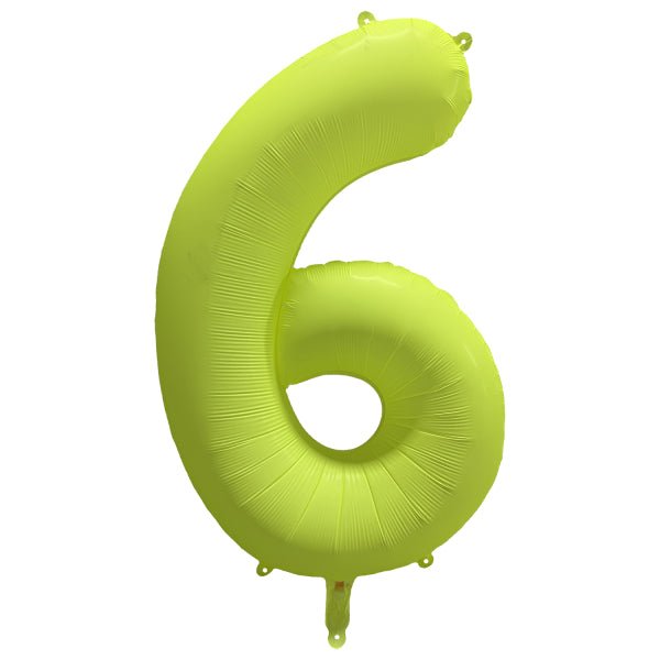 6 Jaar Cijfer Ballon Neon Geel Leeg 86cm