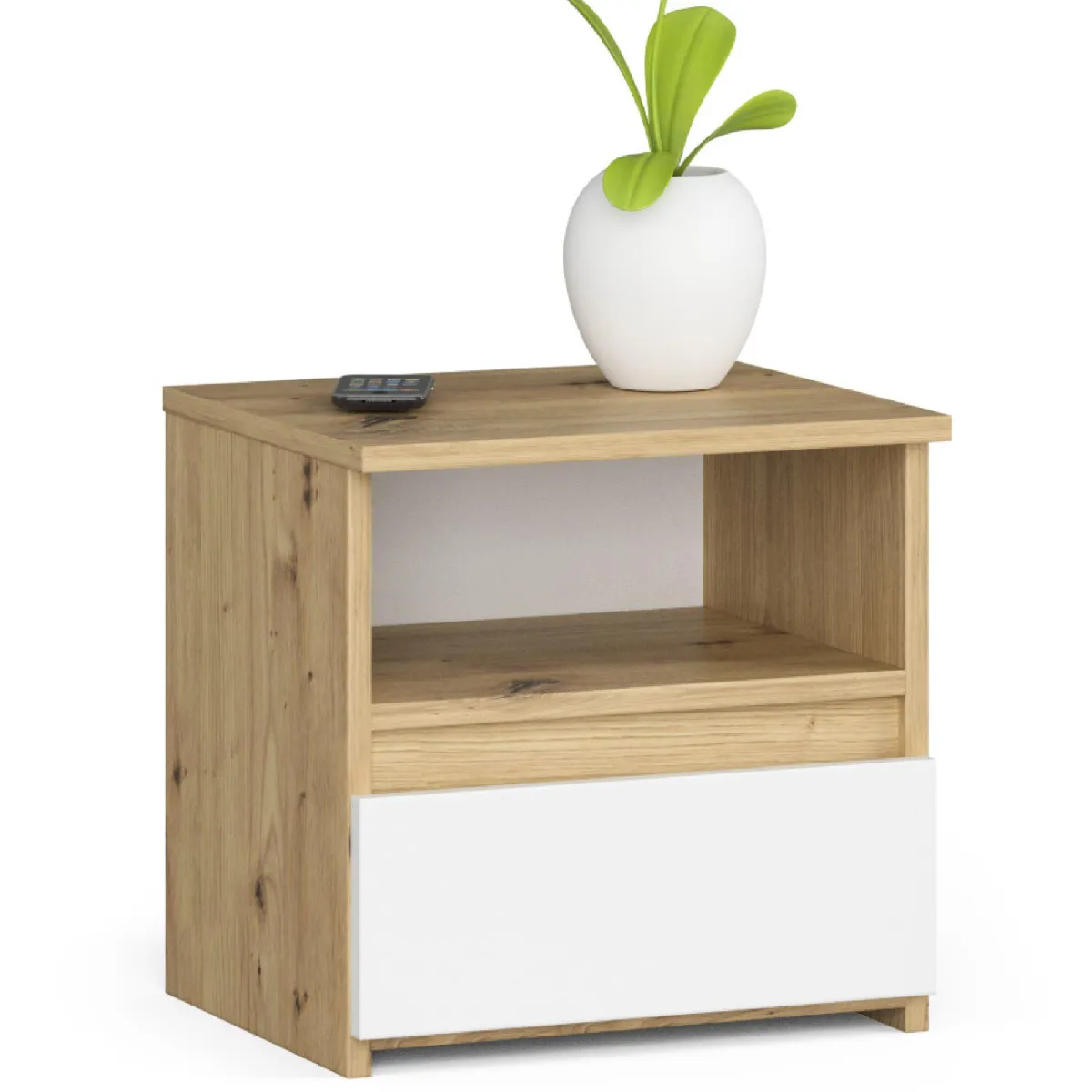 Table de Nuit GST-CL1 - Chêne Artisan/Blanc - 1 Tiroir - 40 cm