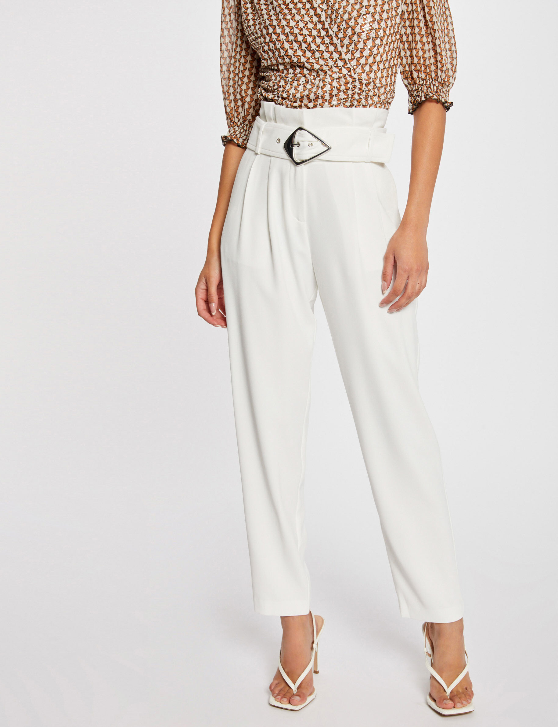 Pantalon paperbag 7/8ème ecru femme - ecru