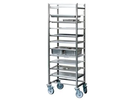 Stikvogn 11 stik 38.5x55x163 cm med 1 Svingstop Rustfri stål til 1/1 GN,stk