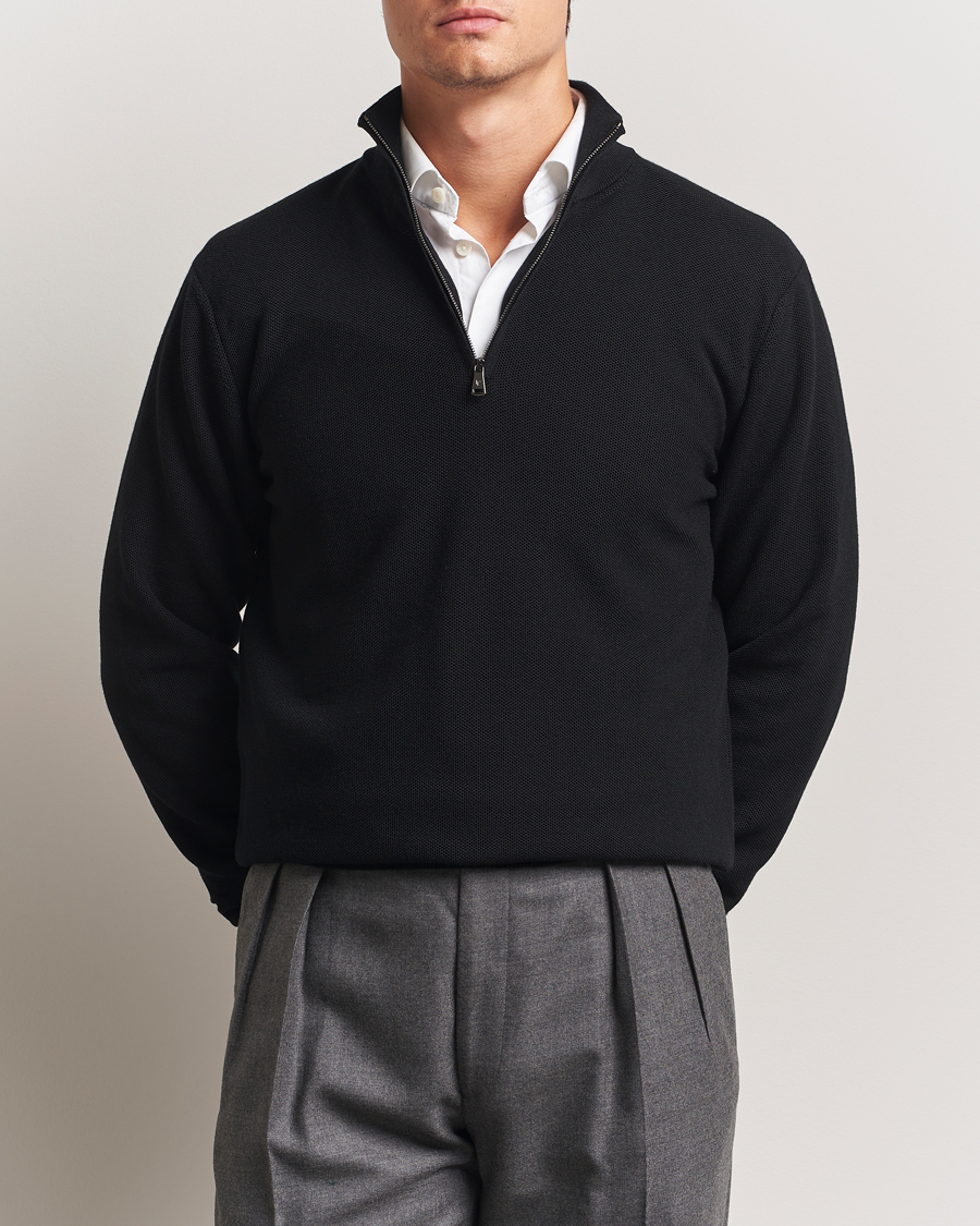 Ralph Lauren Purple Label Wool Pique Half Zip Polo Black