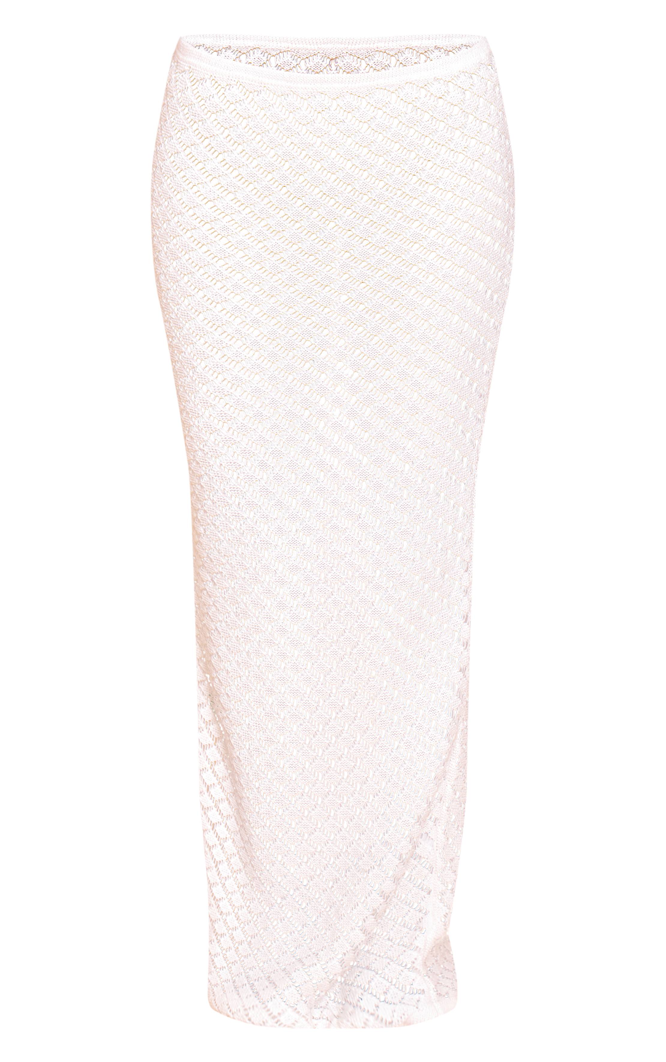 Blanc Jupe Maxi Taille Basse En Maille Petite