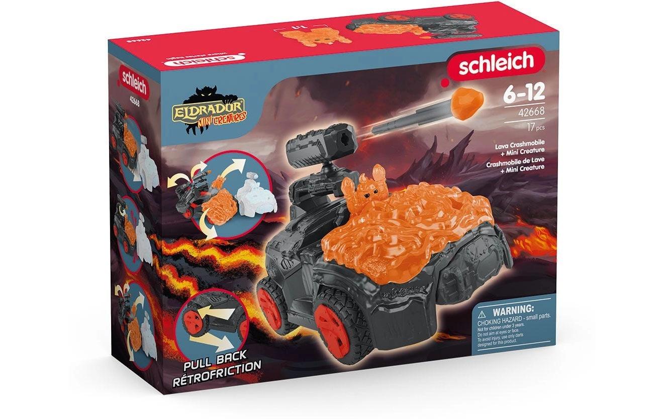 Spielfigurenset Lava-Crashmobil mit Mini CreatureFahrzeug mit Rückziehmotor und schwenkbarer Schusswaffe