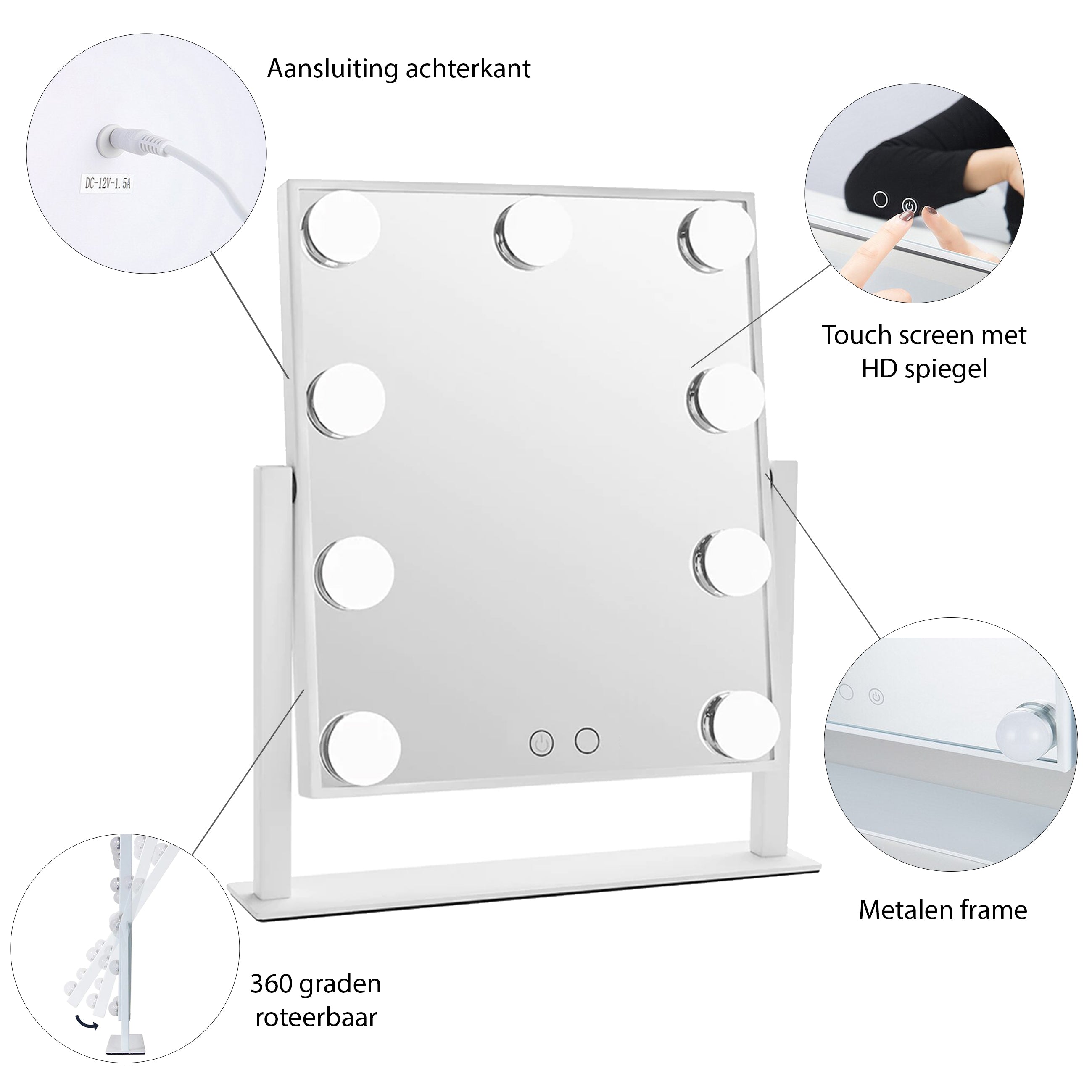 LYVION Make-up spiegel met led bulbs wit