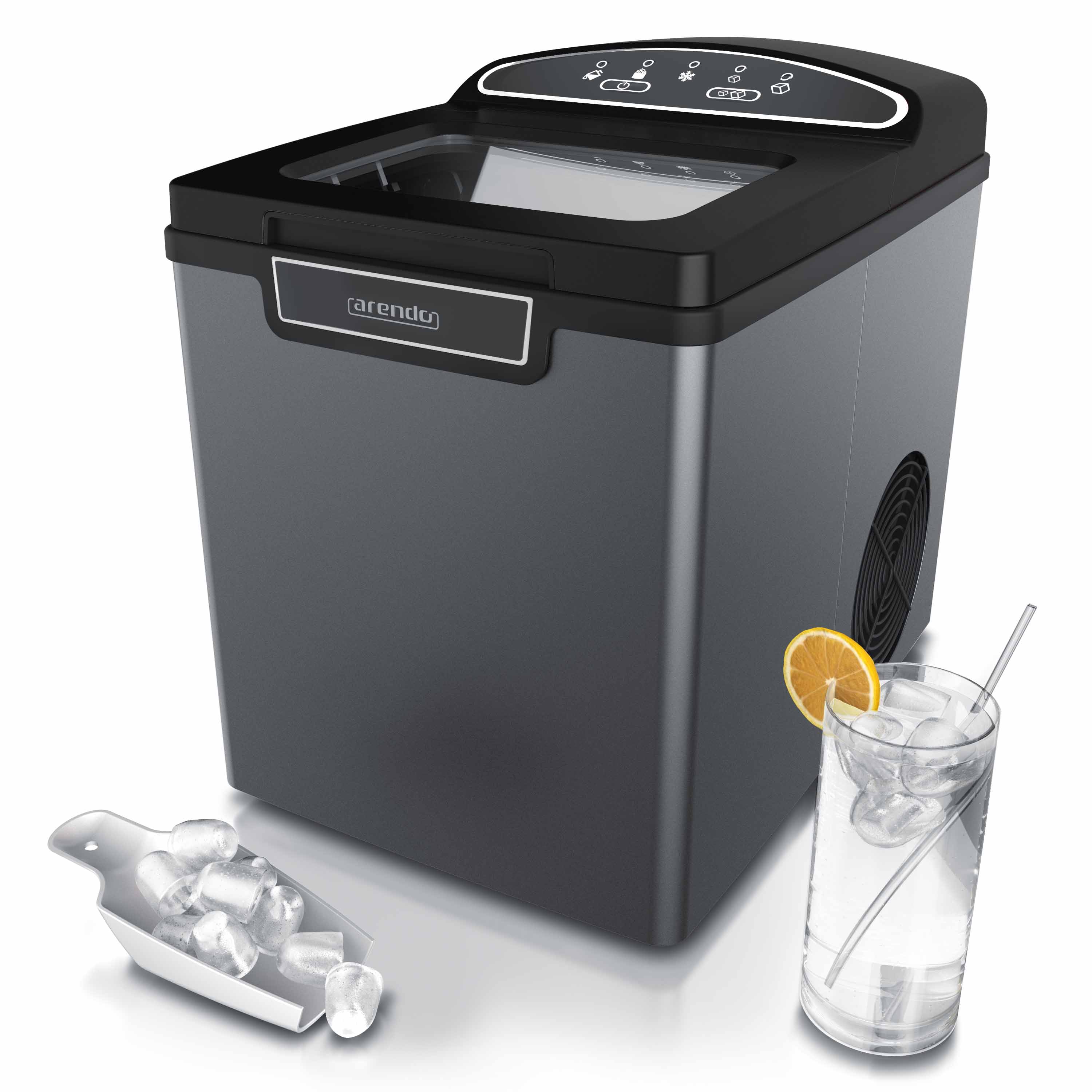 Arendo Eiswürfelmaschine elektrisch 105 W, Eiswürfelbereiter, 1,8 Liter Wassertank, Ice Cube Maker, 9 Eiswürfel pro Durchgang, 12 - 15 kg / 24 h, Grau