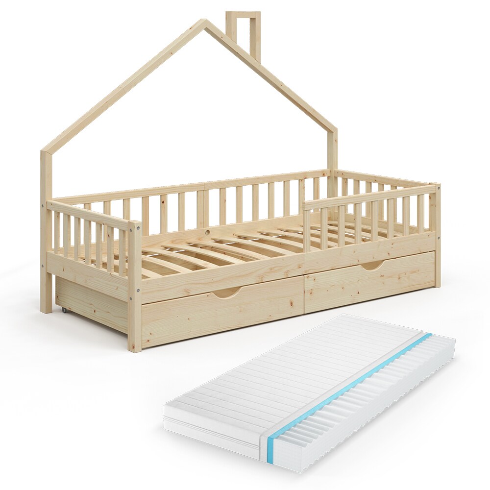 VitaliSpa Hausbett Kinderbett Spielbett Noemi 90x200cm inkl. Matratze Schubladen