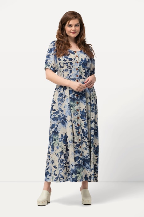 Kleid, Leinenmix, Knopfleiste, Rundhals, Halbarm