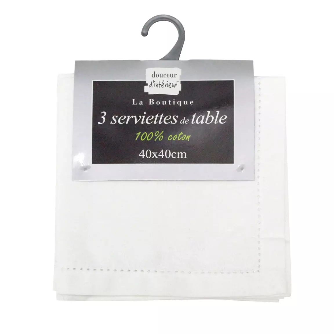 Lot de 3 serviettes coton (40 x 40 cm) Charline Blanc