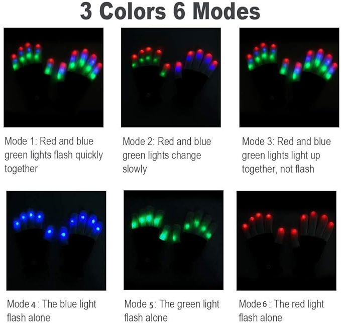 (1 Paar) Kinder LED Handschuhe Leuchtendes Outdoor Accessoire inkl. Batterie (OneSize) - Schwarz / Bunt