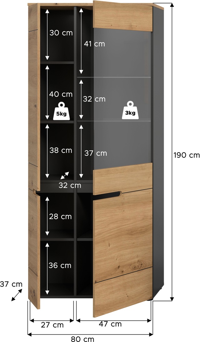 INOSIGN Vitrine »REHAT, TOPSELLER!, Höhe 190 cm, 2 Türen, 4 Einlegeböden, 2 Glasböden« 1 Stk. tlg. Vitrinenschrank, Schrank, Glasvitrine, Wohnzimmervitrine
