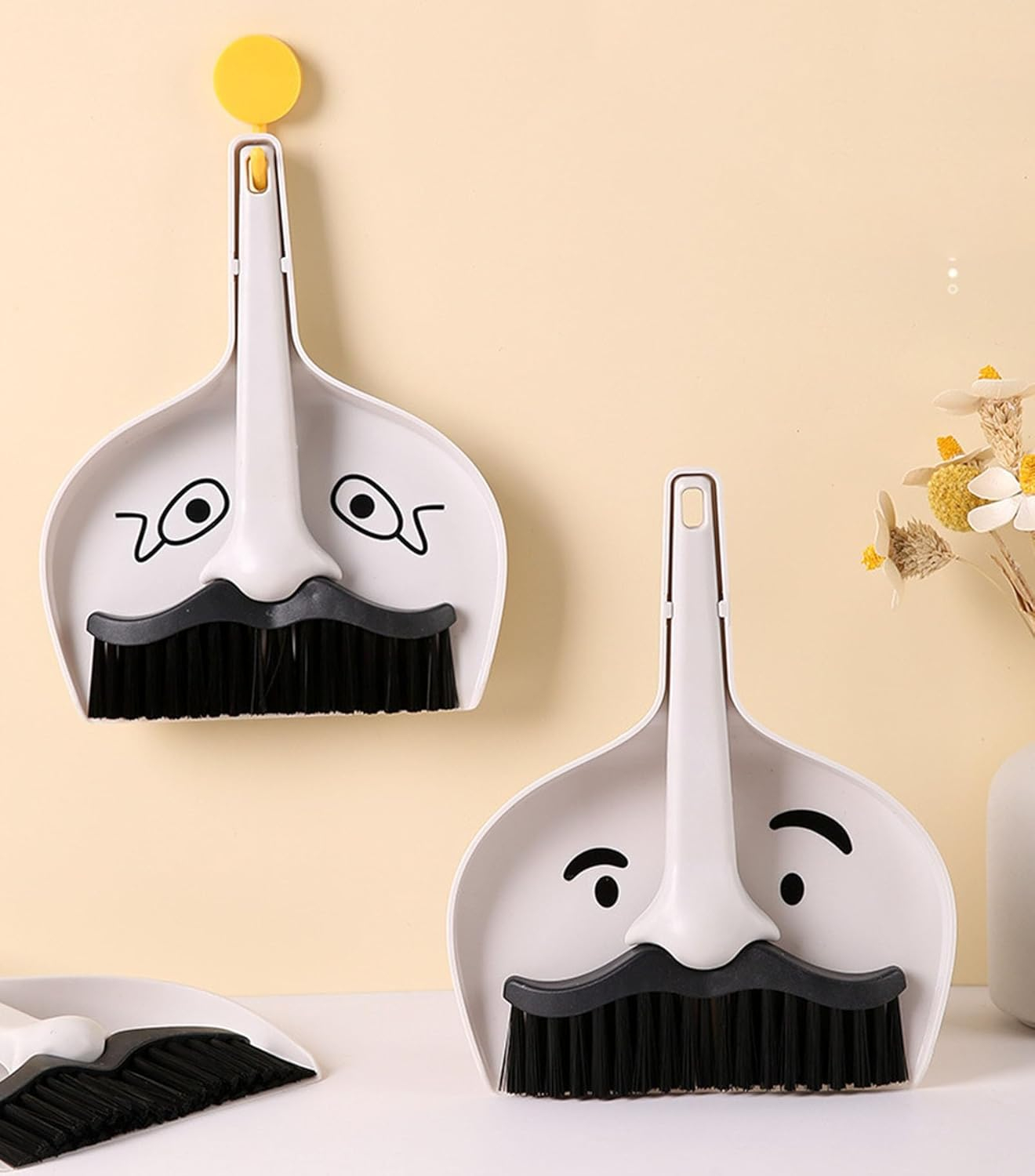(2-tlg. Set) Mini Besen mit Kehrschaufel Haushalt Handfeger Desktop Reinigungs Hilfe - Moustache