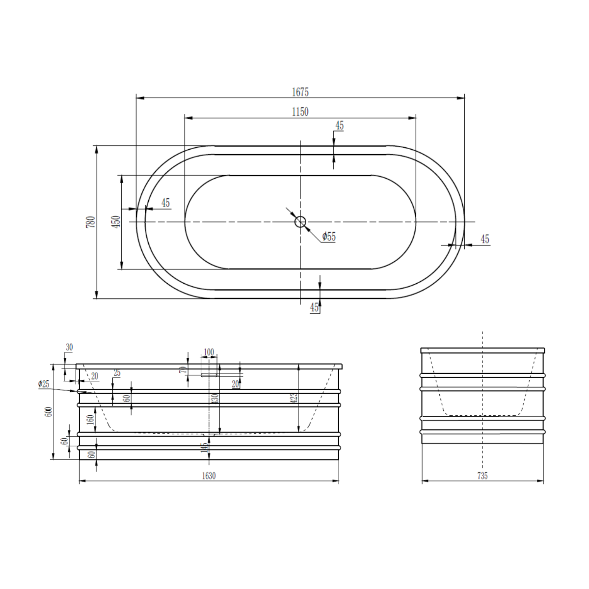 Best Design Drible vrijstaand bad 168x78cm wit