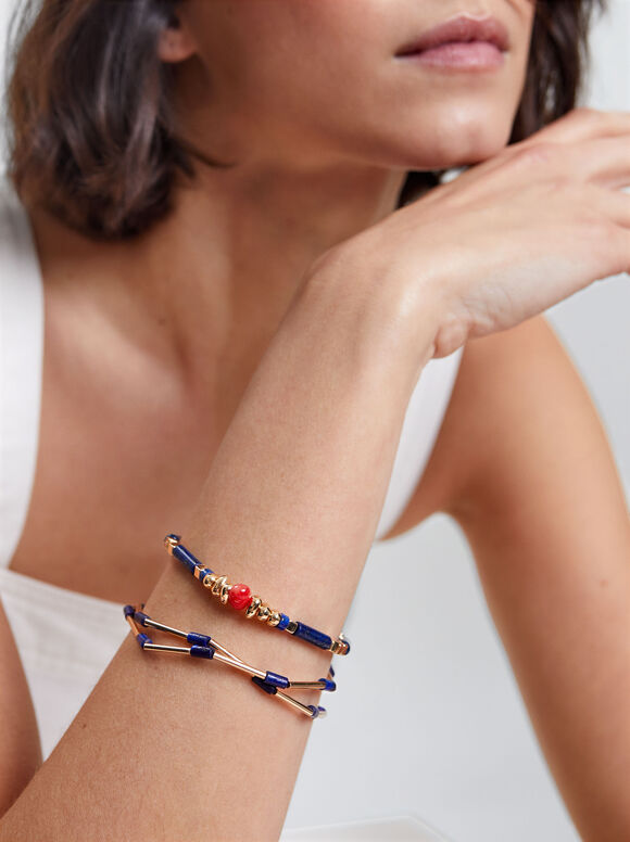 Conjunto Pulseras Elásticas Con Piedra Semipreciosa - Multicor