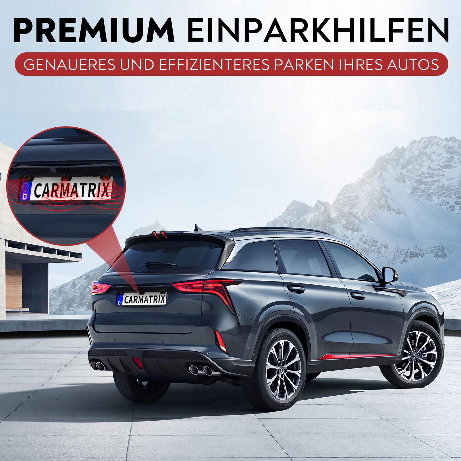 CARMATRIX Funk Einparkhilfe mit 3 PDC Sensoren im Kennzeichen Nummernschild kabellos