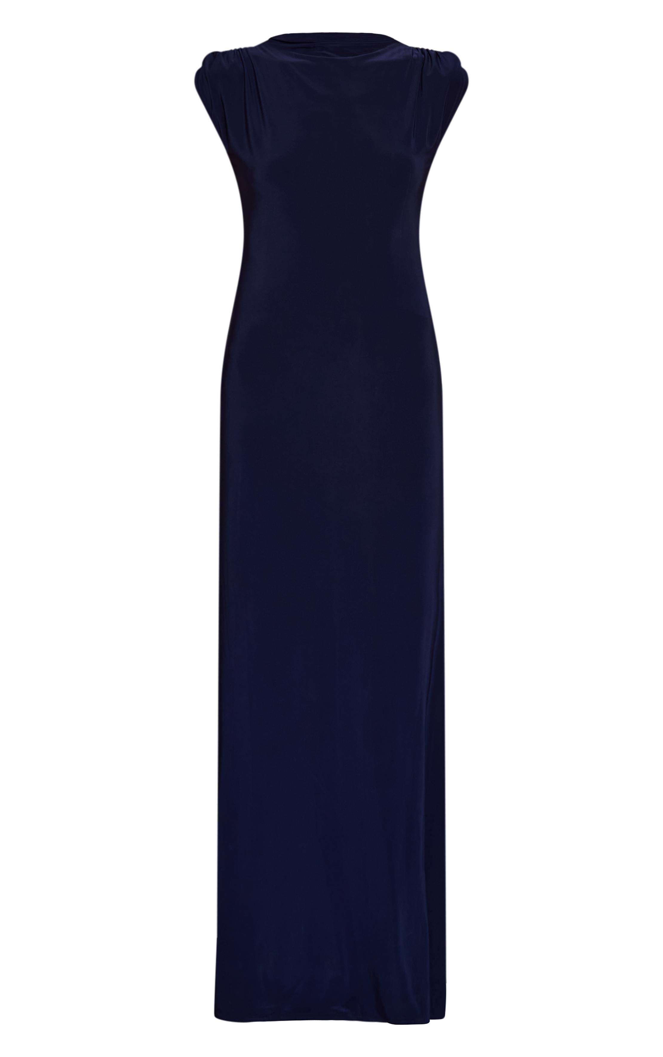 Bleu Marine Robe Maxi Moulante À Double Couche Avec Détail Froncé Aux Épaules